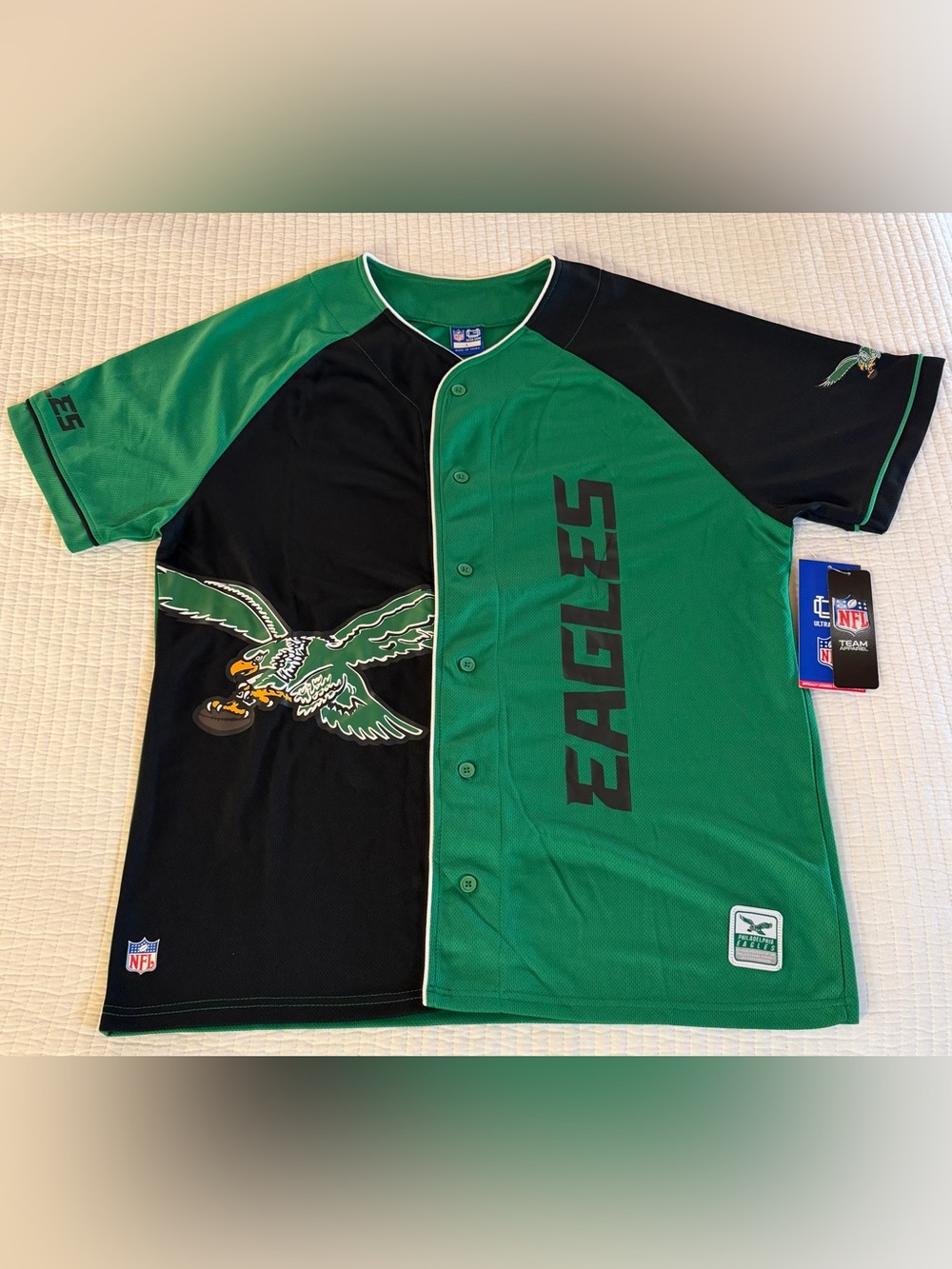 NFL Philadelphia EAGLES Kelly Green & Black Mens’ Baseball Jersey
